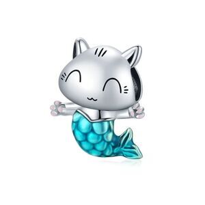 925 Sterling Silver Cat Mermaid Charm